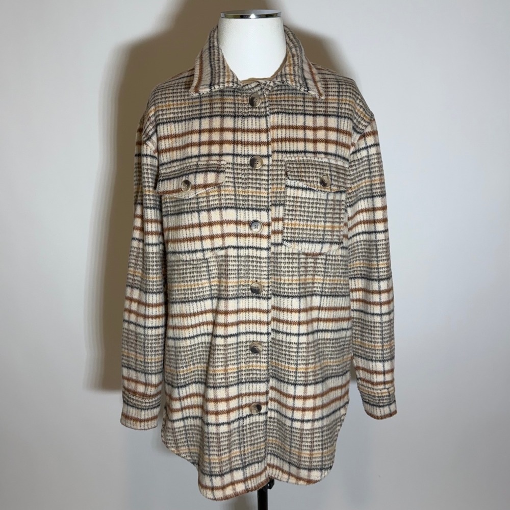 Joie Plaid Wool Blend Boyfriend Shacket Shirt Jacket Fleece Flannel Womens Sz XS